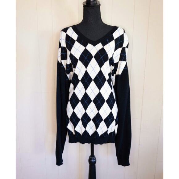 Peter Millar 100% Pure Cashmere Black/White Argyle Long Sleeve Men's Sweater - Picture 1 of 6